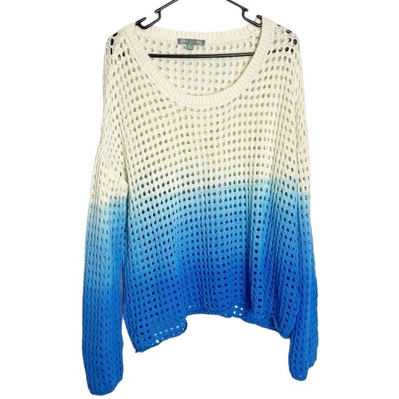 Good Luck Gem Cream Blue Open Knit Sweater Large - Picture 4 of 7